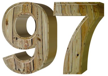 Rakamı beyaz arka plan üzerinde 3d rende izole 97, doksan yedi,
