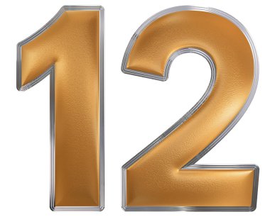 Rakamı 12, on iki, beyaz arka plan üzerinde 3d render izole