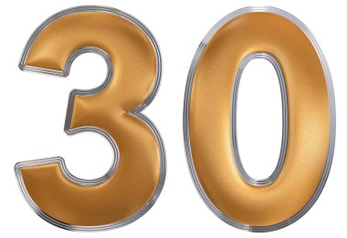 Rakamı 30, otuz, beyaz arka plan üzerinde 3d render izole