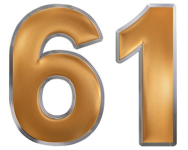 Beyaz arka plan üzerinde 3d render izole rakamı 61, altmış bir,