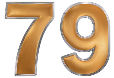 Beyaz arka plan üzerinde 3d rende izole rakamı 79, yetmiş dokuz,