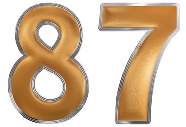 Beyaz arka plan üzerinde 3d rende izole rakamı 87, seksen yedi,