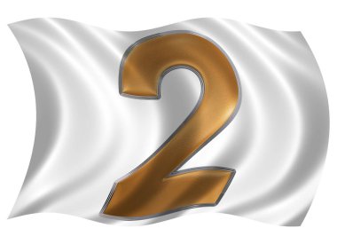 Rakamı 2 bayrakla çırpınan rüzgarda iki, izole