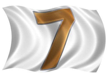 Yedi rakamı 7 bayrakla çırpınan rüzgarda izole 