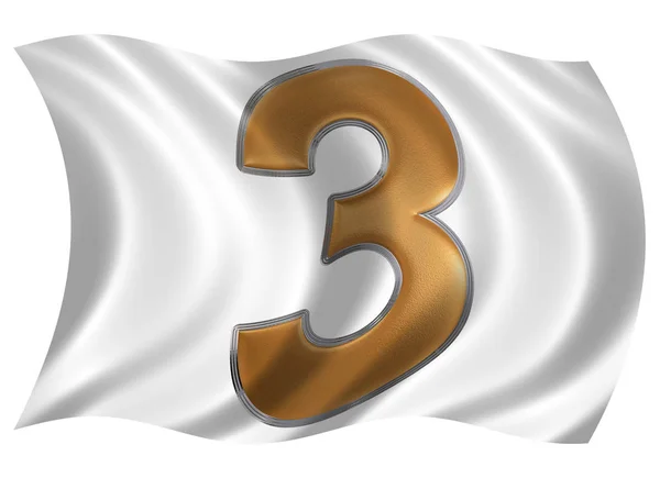 In the wind fluttering the flag with numeral 3, three, isolated — Stock Photo, Image