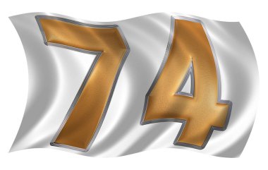 Rakamı 74, yetmiş dört, bayrakla çırpınan rüzgarda ben