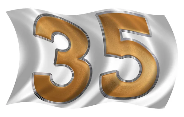 In the wind fluttering the flag with numeral 35, thirty five, is — Stock Photo, Image