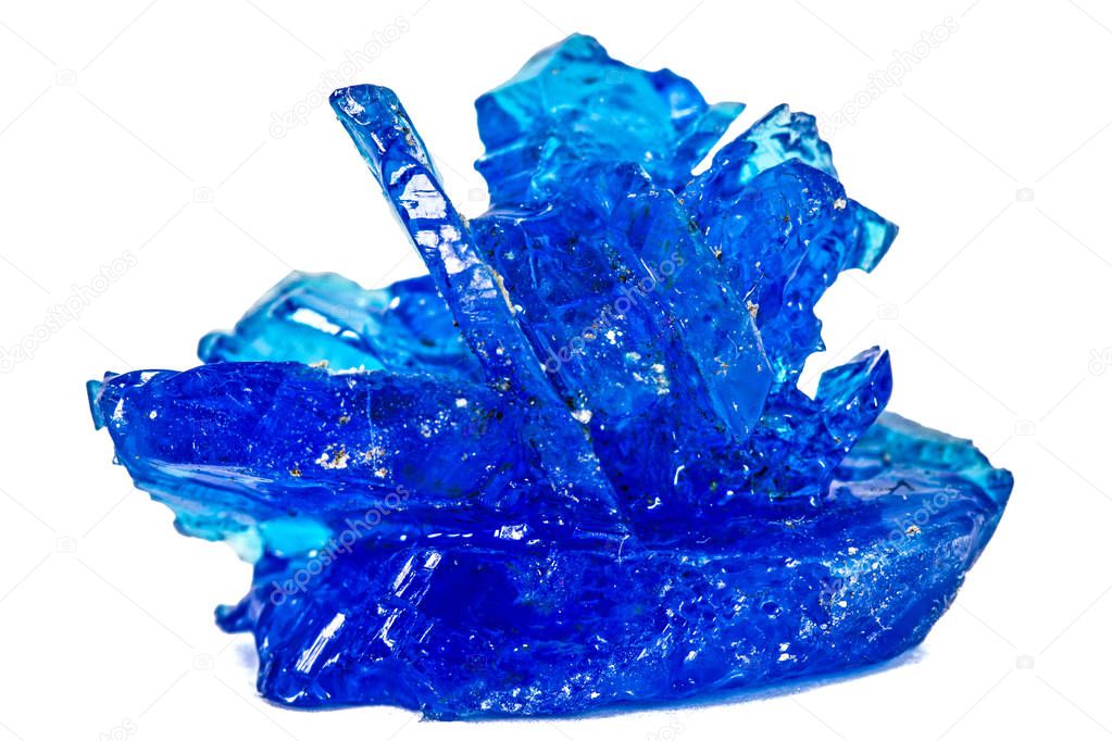 Blue crystals of vitriol, Copper sulfate, isolated on white back