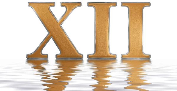 Romeinse cijfers Xii, duodecim, 12, twaalf, weerspiegeld op het water — Stockfoto