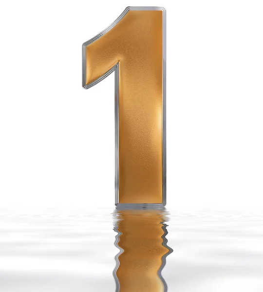Numeral 1, uno, reflejado en la superficie del agua, aislado en whi — Foto de Stock