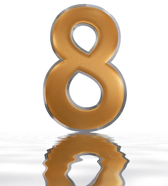 Numeral 8, oito, refletido na superfície da água, isolado em w — Fotografia de Stock