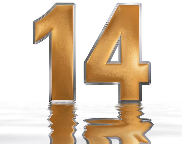 Αριθμητικό 14, δεκατέσσερις, αντικατοπτρίζεται στην επιφάνεια του νερού, απομονωμένες o — Φωτογραφία Αρχείου