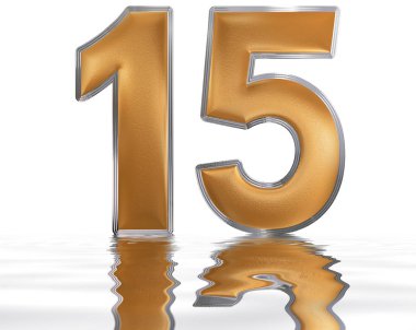 Rakamı 15, on beş, su yüzeyine yansıyan üzerinde izole
