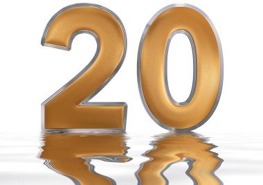 Rakamı 20, yirmi, su yüzeyine yansıyan üzerinde izole 