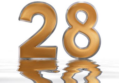 Rakamı 28, yirmi sekiz, su yüzeyi üzerinde isolat yansıyan