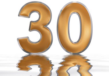 Rakamı 30, otuz, su yüzeyine yansıyan üzerinde izole 