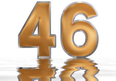 Rakamı su yüzeyine yansıyan 46, kırk altı, izole 