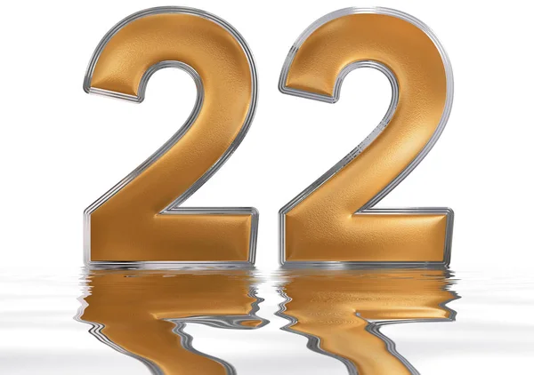 Numeral 22, vinte e dois, refletido na superfície da água, isolado — Fotografia de Stock