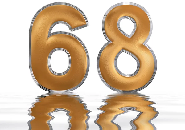 Szám 68, hatvan nyolc, a víz felszínén tükröződik elkülönítése — Stock Fotó