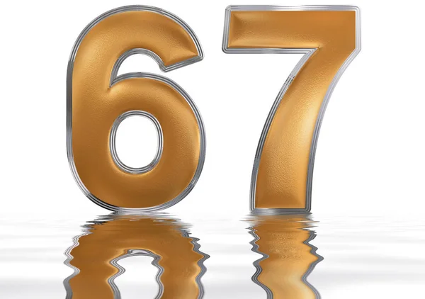 ตัวเลข 67 หกสิบเจ็ดสะท้อนบนพื้นผิวน้ําแยก — ภาพถ่ายสต็อก