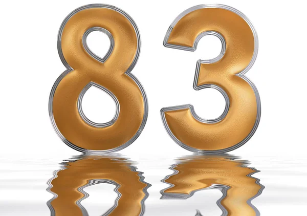 Numeral 83, eighty three, reflected on the water surface, isolat — Stock Photo, Image