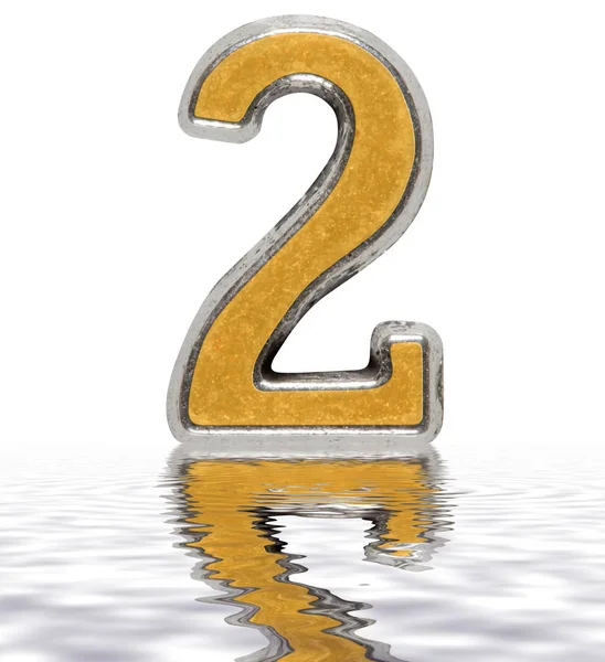 Numeral 2, two,reflected on the water surface, isolated on white — Stock Photo, Image