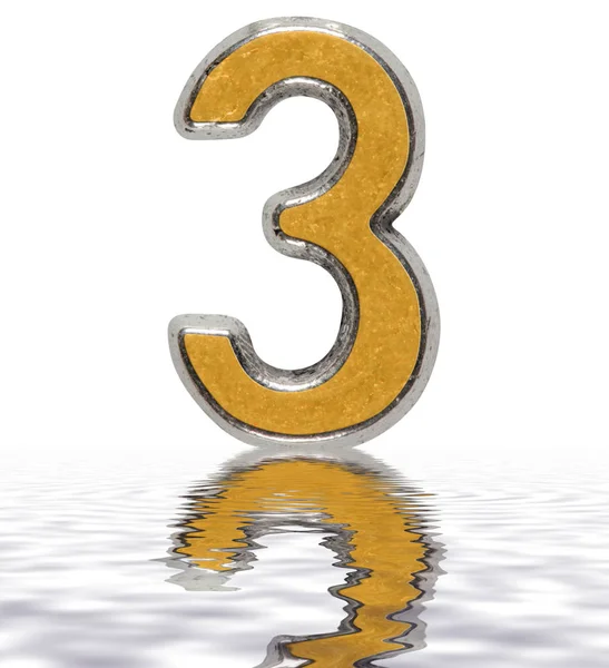 Numeral 3, três, refletido na superfície da água, isolado em wh — Fotografia de Stock