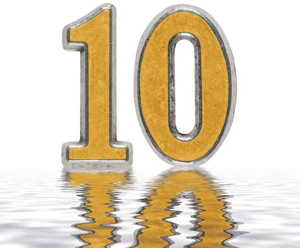 Numeral 10, dez, refletido na superfície da água, isolado no whi — Fotografia de Stock