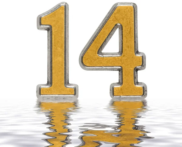 Szám 14, tizennégy, tükrözi a víz felszínén, elszigetelt o — Stock Fotó