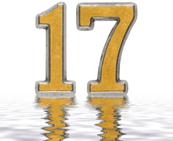 Číslo 17, sedmnáct, odráží na povrchu vody, izolované — Stock fotografie