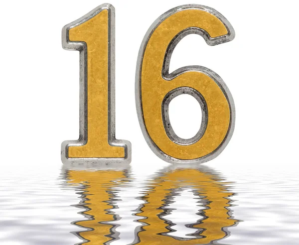 Numero 16, sedici, riflesso sulla superficie dell'acqua, isolato su — Foto Stock