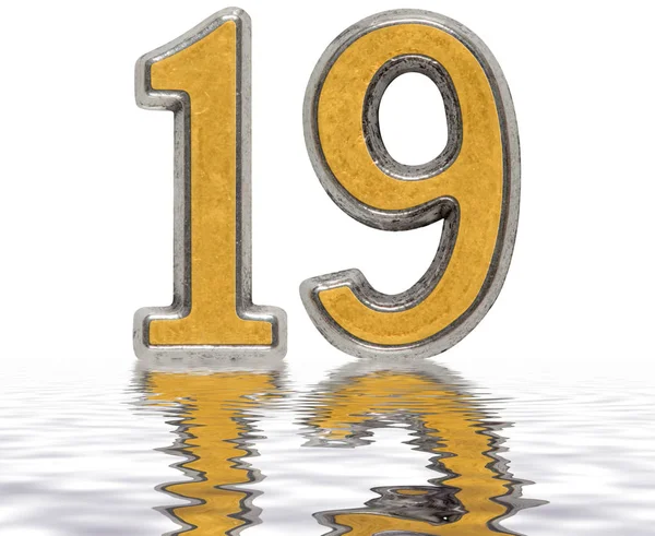 Numero 19, diciannove, riflesso sulla superficie dell'acqua, isolato o — Foto Stock