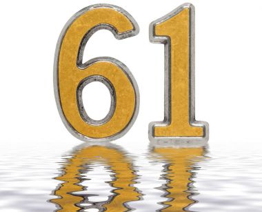 Rakamı su yüzeyine yansıyan 61, altmış bir, izole 