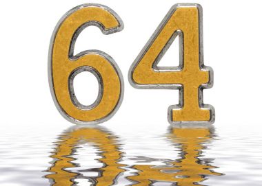 Rakamı su yüzeyine yansıyan 64, altmış dört, izole