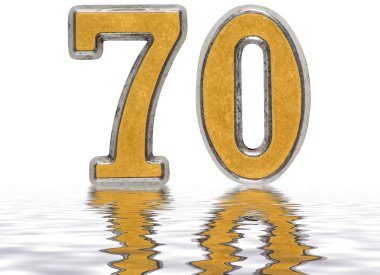 Rakamı 70, yetmiş, su yüzeyine yansıyan üzerinde izole