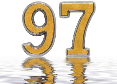 Rakamı 97, doksan yedi, su yüzeyi üzerinde isolat yansıyan