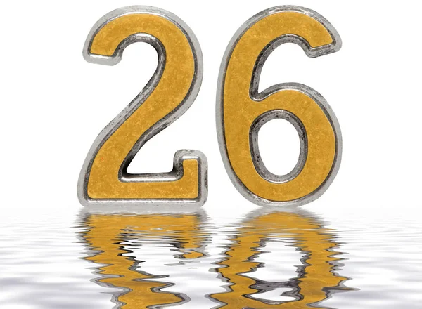 Απομονωμένη αριθμητικό 26, είκοσι έξι, αντικατοπτρίζεται στην επιφάνεια του νερού, — Φωτογραφία Αρχείου
