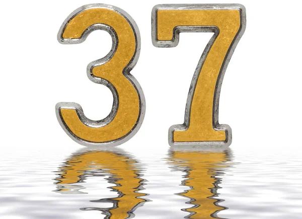 Numeral 37, thirty seven, reflected on the water surface, isolat — Stock Photo, Image