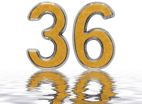 Numeral 36, treinta y seis, reflejado en la superficie del agua, aislado — Foto de Stock