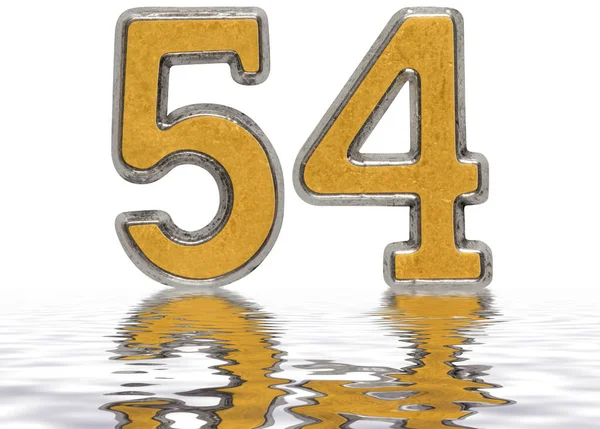 Číslo 54, padesát čtyři, odráží na povrchu vody, samostatný — Stock fotografie