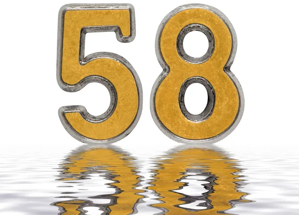 Αριθμητικό 58, πενήντα οκτώ, αντικατοπτρίζεται στην επιφάνεια του νερού, απομόνωση — Φωτογραφία Αρχείου