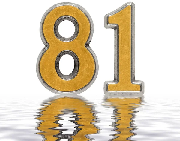 Numéral 81, 81, réfléchi à la surface de l'eau, isolé — Photo