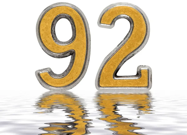 Απομονωμένη αριθμητικό 92, ενενήντα δύο, που αντικατοπτρίζεται στην επιφάνεια του νερού, — Φωτογραφία Αρχείου