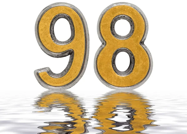 Numeral 98, ninety eight, reflected on the water surface, isolat — Stock Photo, Image