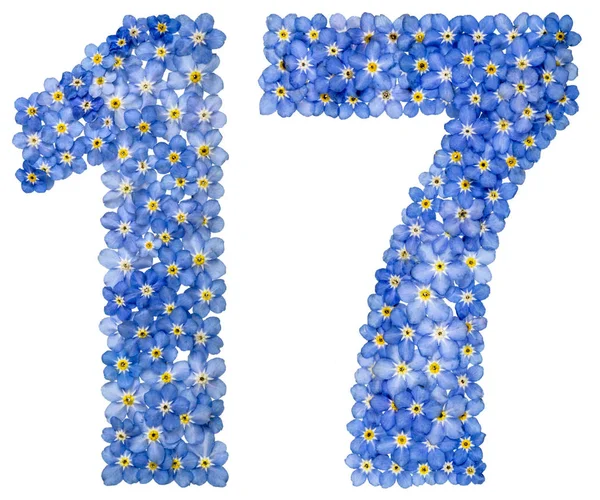 Arabská číslice 17, sedmnáct, od pomněnkově modré květy — Stock fotografie