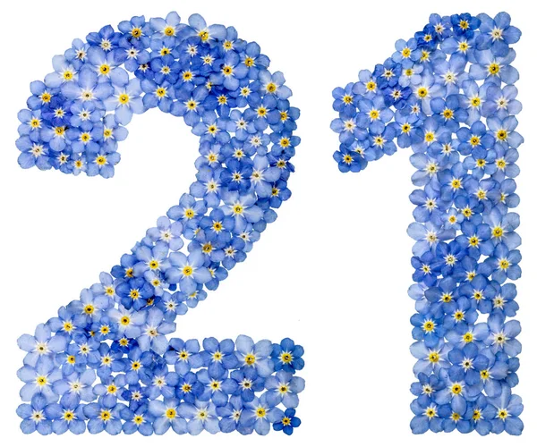 Cifra arabă 21, 21, din flori albastre uită-mă-nu — Fotografie, imagine de stoc