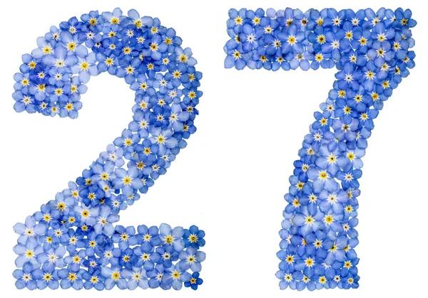 Números arábigos 27, veintisiete, de azul olvidarme-no flores — Foto de Stock