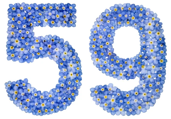 Arabská číslice 59, padesát devět, z pomněnkově modré květy — Stock fotografie