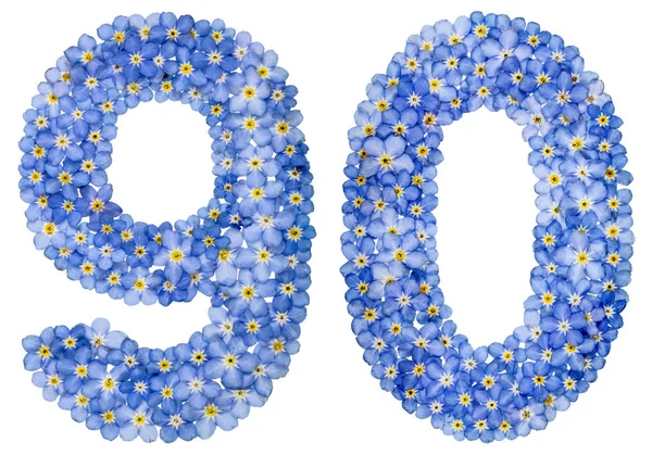Números arábigos 90, noventa, de flores azules que no me olvidan — Foto de Stock