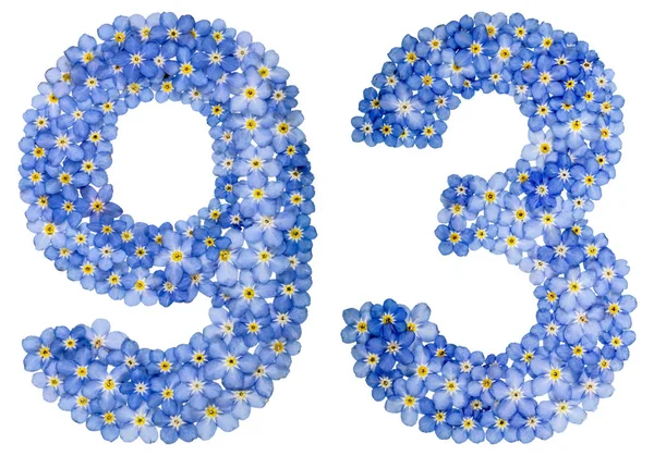 Arabic numeral 93, ninety three, from blue forget-me-not flowers — Stock Photo, Image